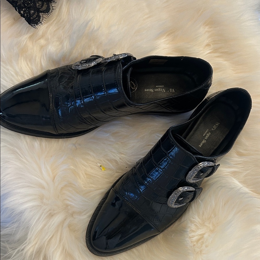 Wills Vegan Leather Mock Croc Monk Straps Shoes Moccasins Sz 37 - Picture 6 of 14